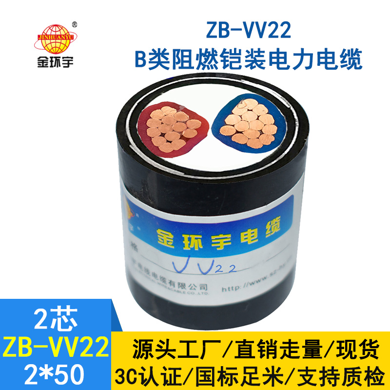 金環(huán)宇電纜 ZB-VV22-2*50平方 深圳阻燃b級(jí)鎧裝vv22電力電纜