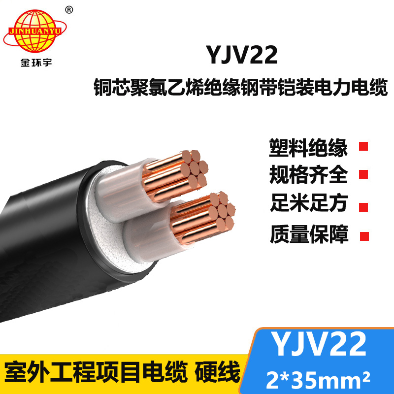 金環(huán)宇電線電纜 低壓電纜 YJV22 2X35平方 銅芯鎧裝電纜 地埋線