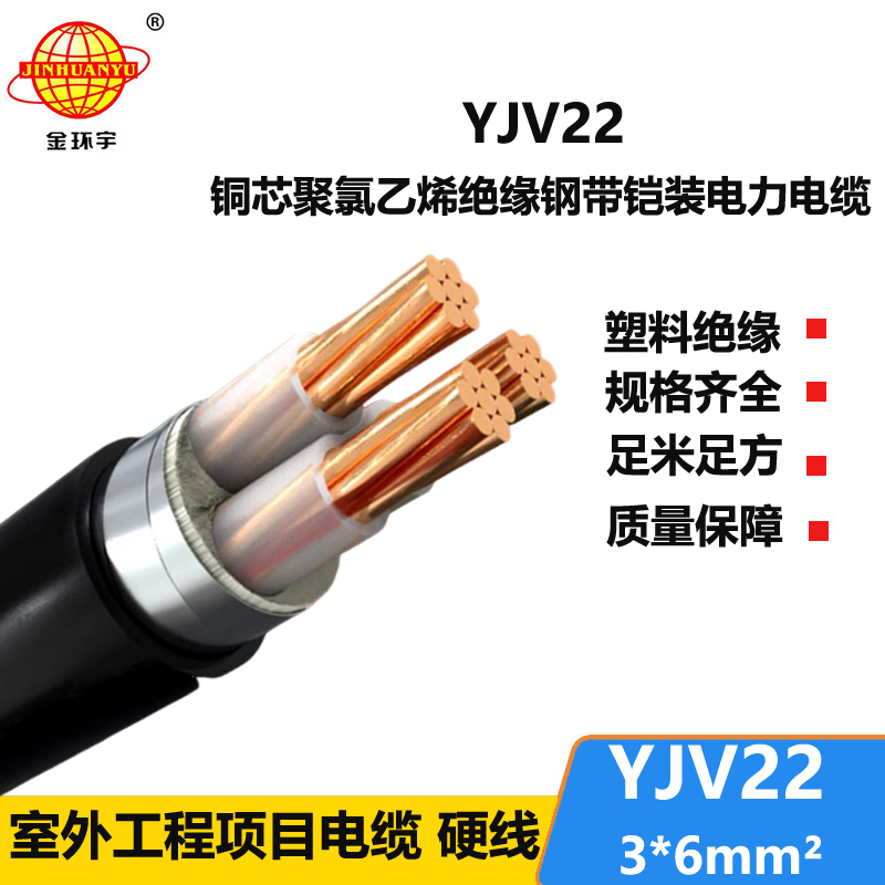 金環(huán)宇電線電纜 YJV22 3X6平方 yjv22電纜 深圳鋼帶鎧裝電力電纜