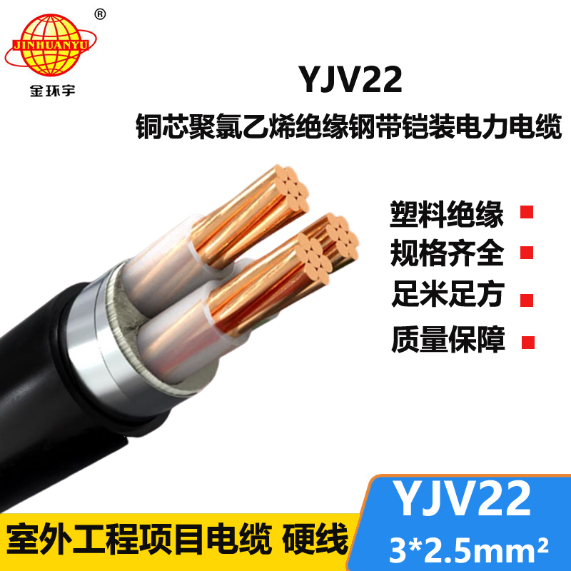 金環(huán)宇電線電纜 3芯yjv22電纜 鎧裝電力電纜YJV22 3X2.5平方