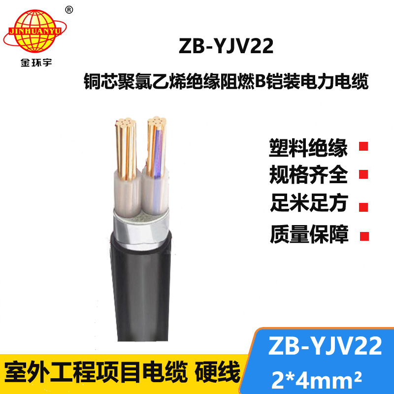 金環(huán)宇電纜 深圳鎧裝電纜廠 ZB-YJV22-2X4阻燃yjv22電纜